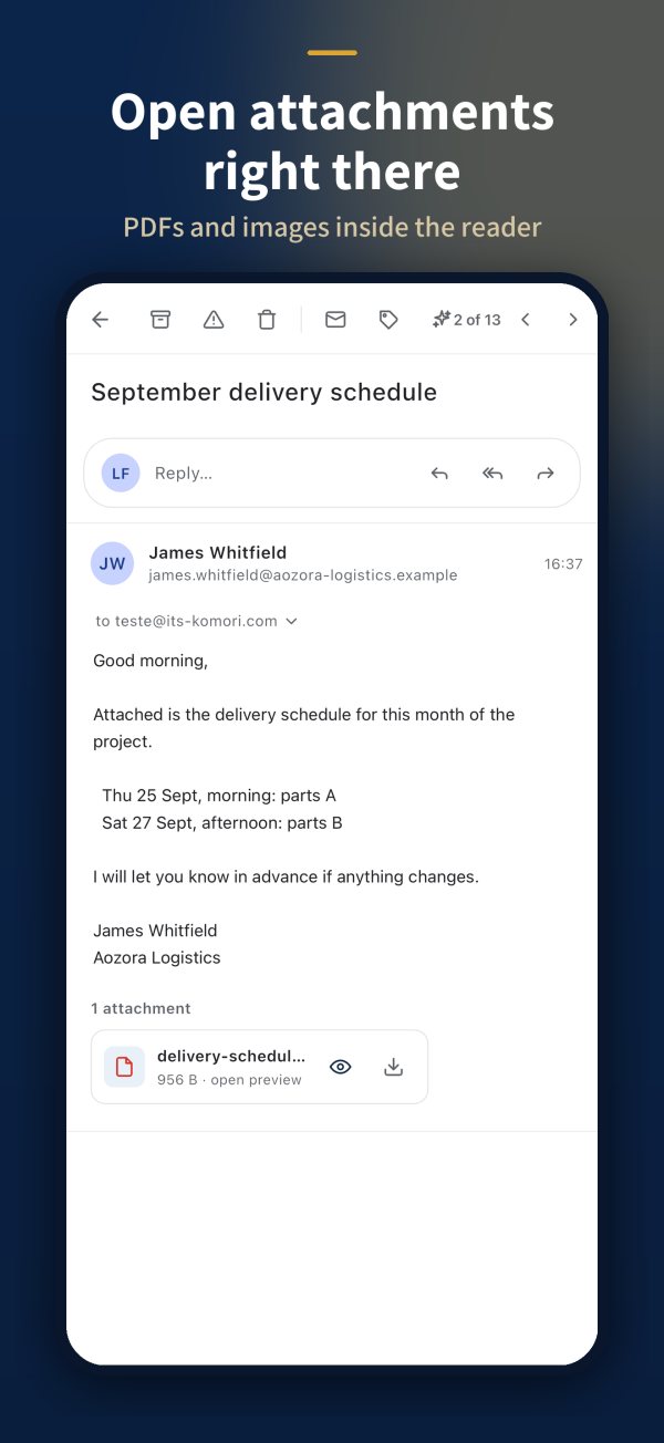 KoMail · Reading with attachment
